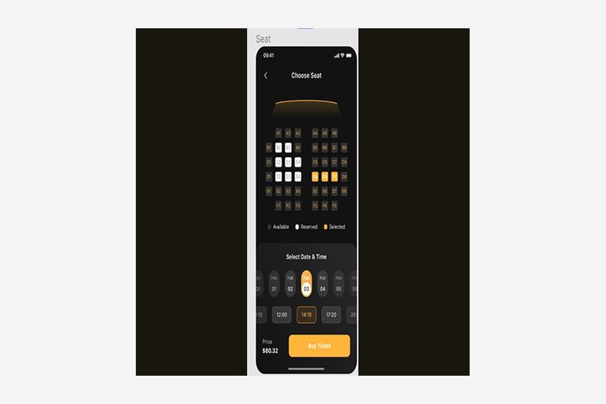 Cinema Seat Reservation app screens